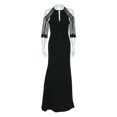 Roland Mouret Black Crepe & Lace Paneled Carrington Gown