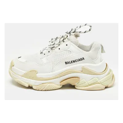 Balenciaga White Faux Leather and Mesh Triple Sneakers Size