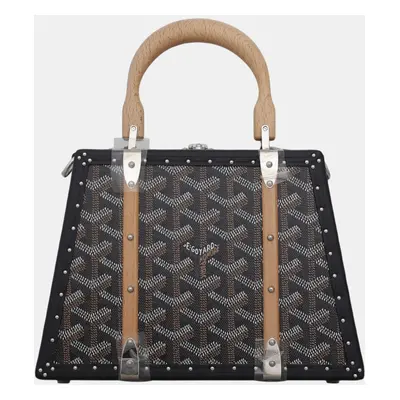 Goyard Black Leather, Coated Canvas, Wood Saigon Mini Trunk Bag