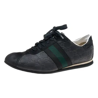 Gucci Black Guccissima Leather And Suede Web Detail Low Top Sneakers Size