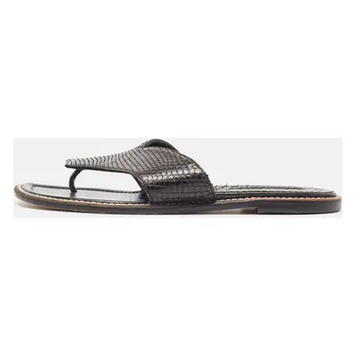 Manolo Blahnik Black Python Flat Slides Size