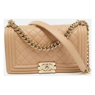 Chanel Beige Quilted Leather Boy Flap Bag