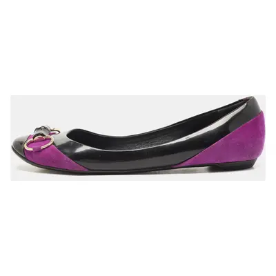 Gucci Purples/Black Patent Leather And Suede Bamboo Horsebit Ballet Flats Size 39.5