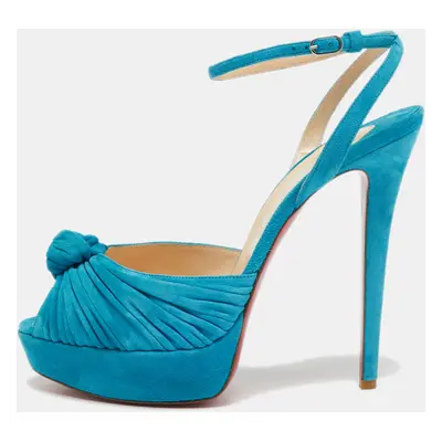 Christian Louboutin Blue Knotted Suede Greissimo Ankle Strap Sandals Size 40.5