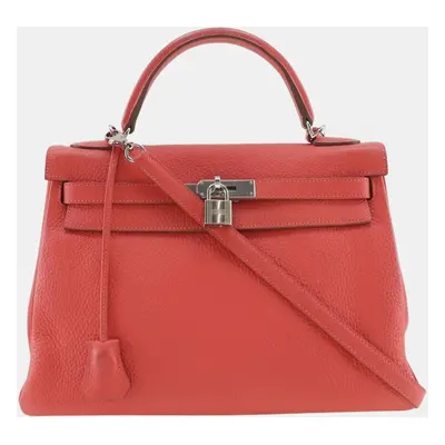 Hermes Coral Pink Taurillon Clemence Leather Kelly Tote Bag