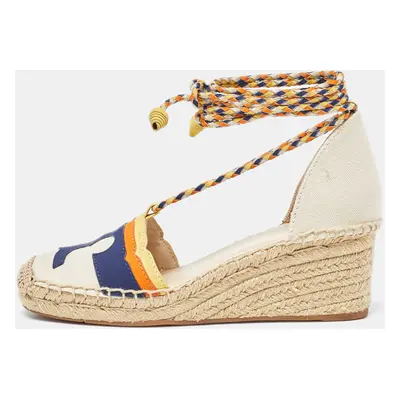 Tory Burch Multicolor Canvas and Nubuck Laguna Espadrille Wedge Sandals 35.5