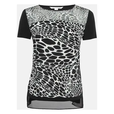 Diane Von Furstenberg Black Printed Silk Becky Top