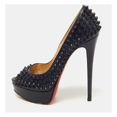 Christian Louboutin Navy Blue Leather Lady Peep Spikes Pumps Size