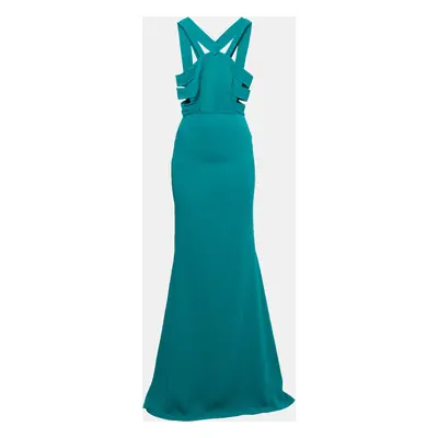 Roland Mouret Persian Green Stretch Crepe Cut-Out Luzon Gown