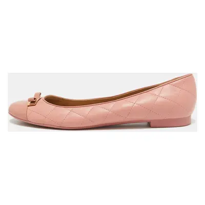 Salvatore Ferragamo Pink Quilted Patent and Leather Bow Ballet Flats Size