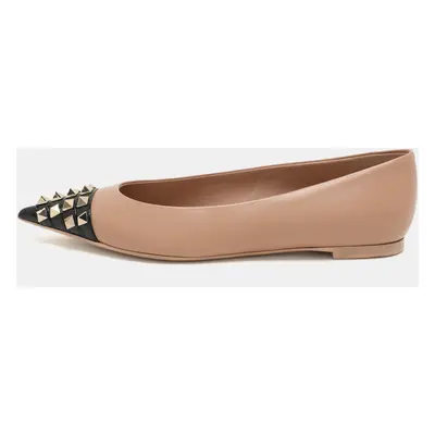 Valentino x Alcove Beige Leather Rockstud Cap Toe Ballet Flats Size