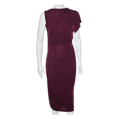 Roland Mouret Magenta Jersey Draped Detail Midi Dress