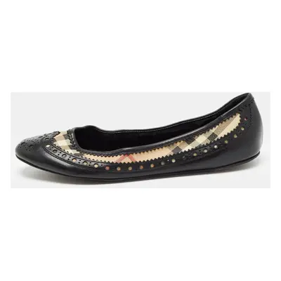 Burberry Black/Beige Canvas and Leather Ballet Flats Size 37.5