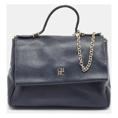 CH Carolina Herrera Blue Leather Minuetto Flap Top Handle Bag