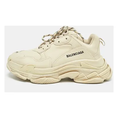 Balenciaga Cream Faux Leather Triple Sneakers Size