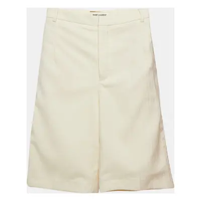 Saint Laurent Paris Cream Striped Wool Tailored Short