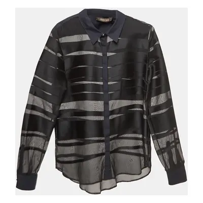 Roberto Cavalli Black Stripe Silk Blend Sheer Shirt