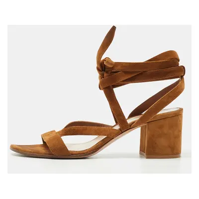 Gianvito Rossi Brown Suede Janis Ankle Sandals Size 39.5