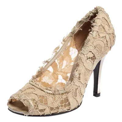 Dolce & Gabbana Beige Lace Peep Toe Pumps Size 37.5