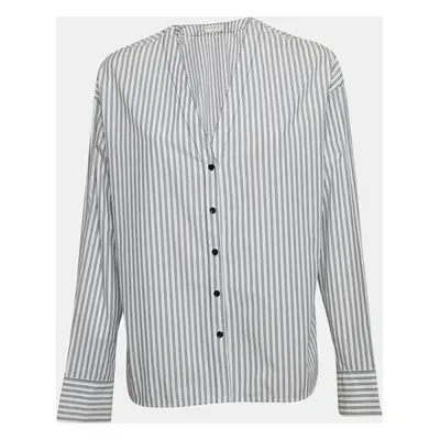 Sandro White Pinstripe V-Neck Top