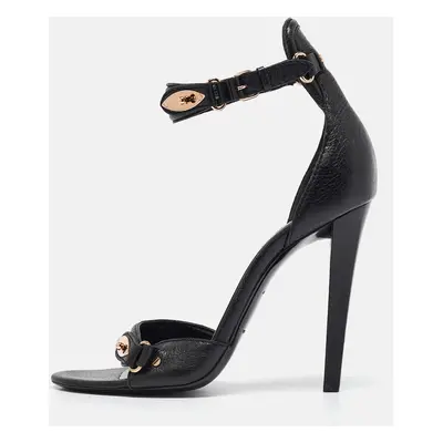 Balenciaga Black Leather Buckle Detail Ankle Strap Sandals Size