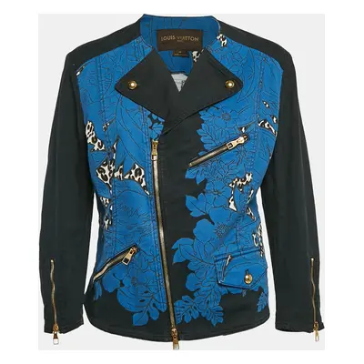 Louis Vuitton Blue Floral & Leopard Print Denim Zip Up Jacket