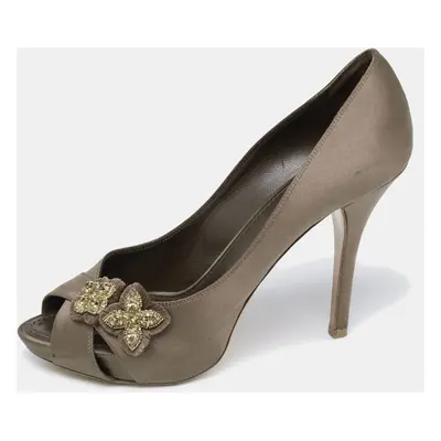 Louis Vuitton Dark Olive Green Satin Athen Open-Toe Pumps Size