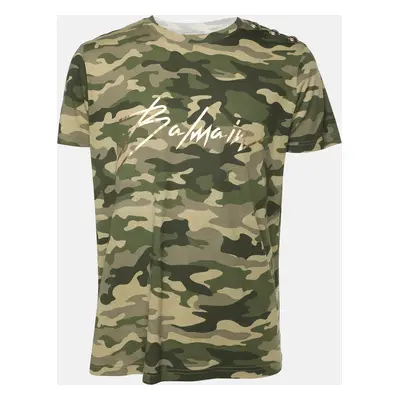 Balmain Green Camouflage Print Cotton T-shirt