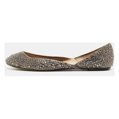 Valentino Grey Satin Crystal Embellished Ballet Flats Size 37.5