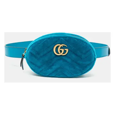 Gucci Teal Green Matelassé Velvet GG Marmont Belt Bag