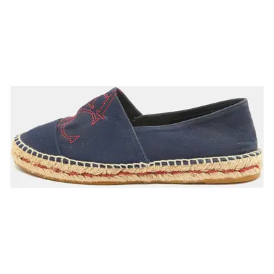 Carolina Herrera Navy Blue Canvas Espadrille Slip On Loafers Size