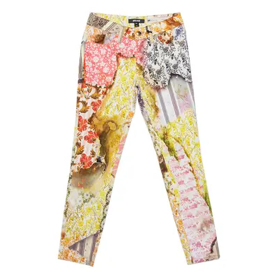 Just Cavalli Multicolor Floral printed Cotton Skinny Leg Trousers