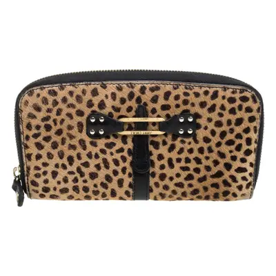 Jimmy Choo Animal Print Calf Hair Zip Around Wallet