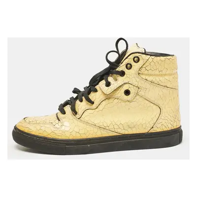 Balenciaga Yellow Texture Leather High Top Sneakers Size