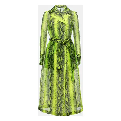 Off-White Green Python Print Tulle Button Front Belted Coat