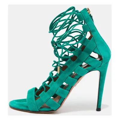 Aquazzura Green Suede Amazon Gladiator Sandals Size