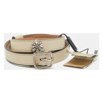 Burberry Off White Leather Crystals Dover Slim Buckle Belt 85CM