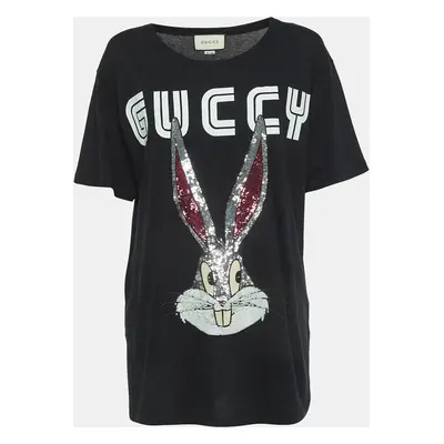 Gucci Black Embellished Bugs Bunny Cotton T-Shirt