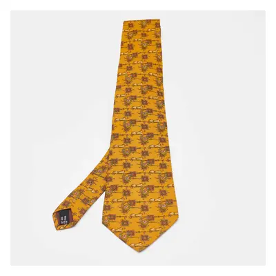 Salvatore Ferragamo Mustard Yellow Animal Print Silk Tie