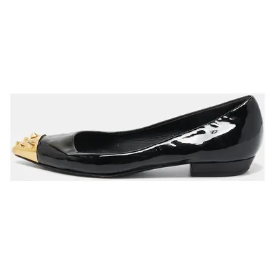 Giuseppe Zanotti Black Patent Leather Spiked Cap Toe Ballet Flats Size 38.5