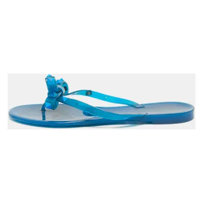 Valentino Blue Rubber Rockstud Thong Flat Sandals Size