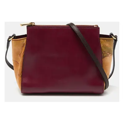 Alviero Martini 1A Classe Burgundy/Tan Geo Print Coated Canvas and Leather Crossbody Bag