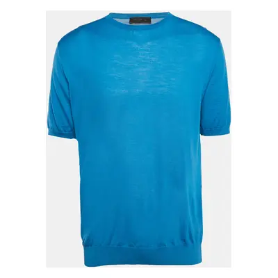 Prada Blue Wool Knit Crew Neck T-Shirt