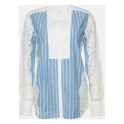 Sandro Blue Striped Cotton & Lace Shirt