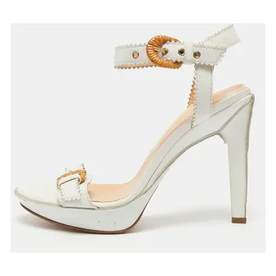 Sergio Rossi White Leather Buckle Toe Platform Sandals Size