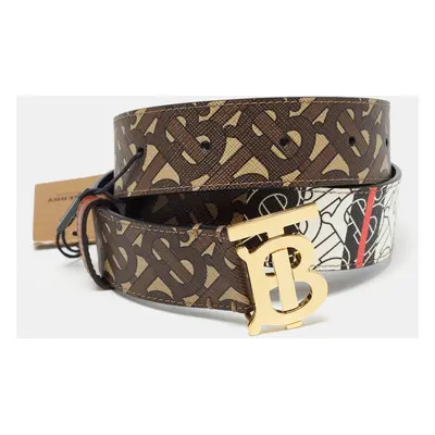 Burberry Brown Monogram Coated Canvas and Leather TB Buckle Belt