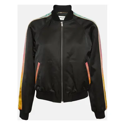 Saint Laurent Black Cotton Blend Rainbow Stripe Bomber Jacket