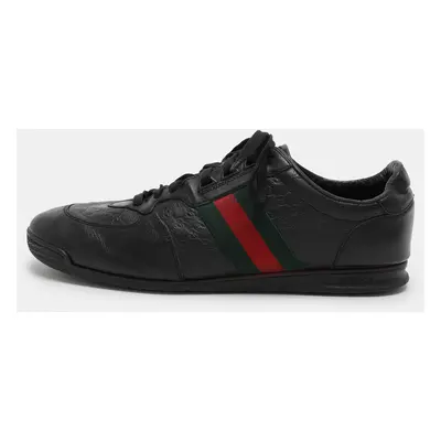 Gucci Black Microguccissima Leather Web Low Top Sneakers Size 43.5