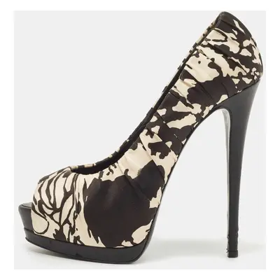 Giuseppe Zanotti Two Tone Printed Satin Peep Toe Platform Pumps Size