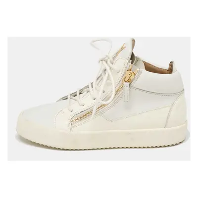 Giuseppe Zanotti White Leather and Patent Leather London High Top Sneakers Size 39.5